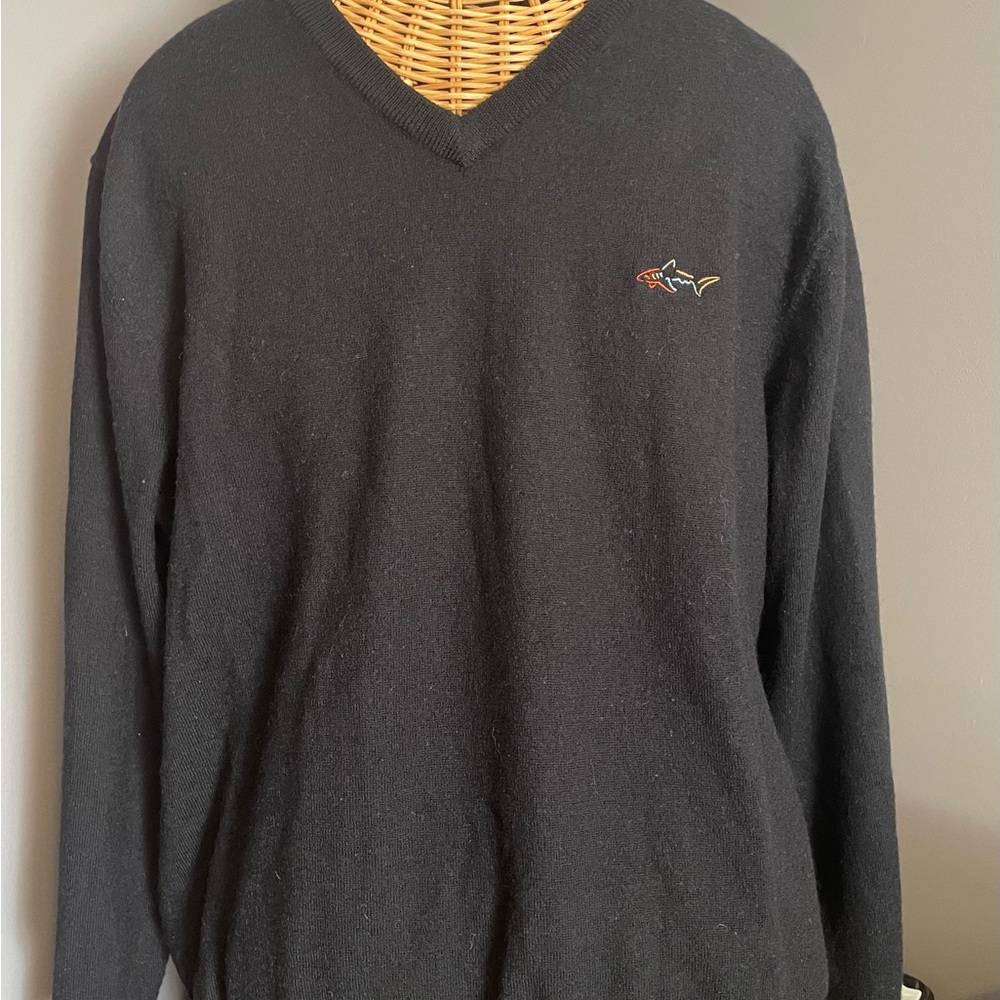 Greg Norman Tasso Elba Men’s Black Merino Wool Blend V-Neck Sweater. X-Large